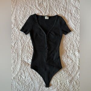 A&F Black Ribbed Sweater Knit Bodysuit